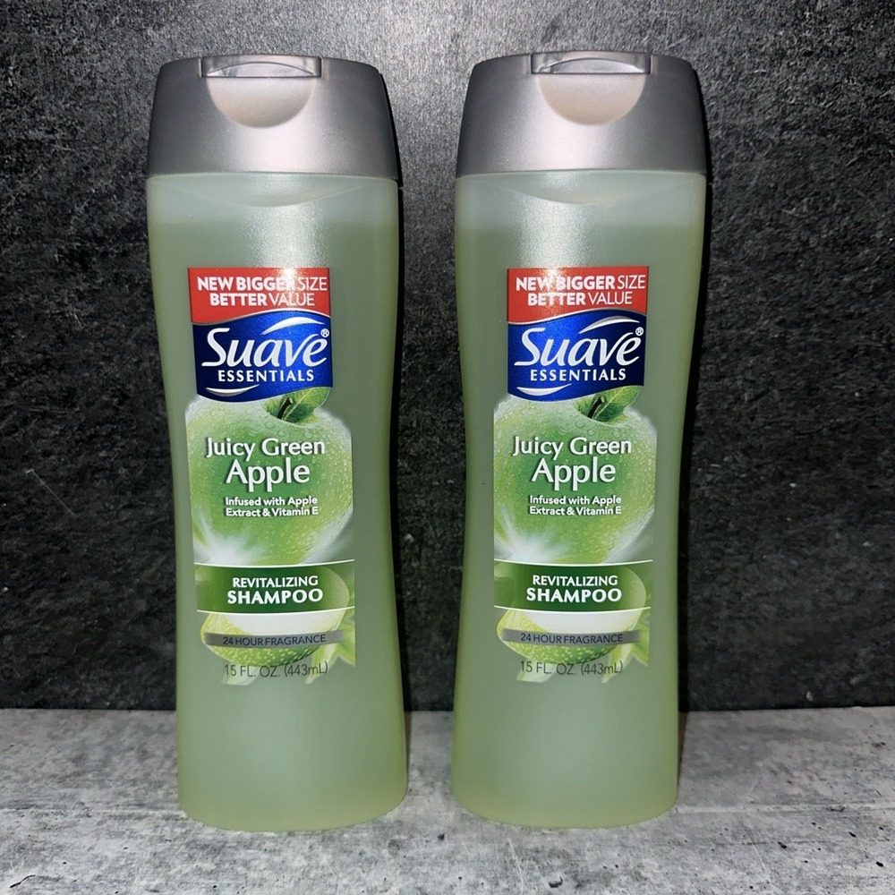 2 Lot Suave Naturals Juicy Green Apple Revitalizing Shampoo with Vitamin E, 15oz